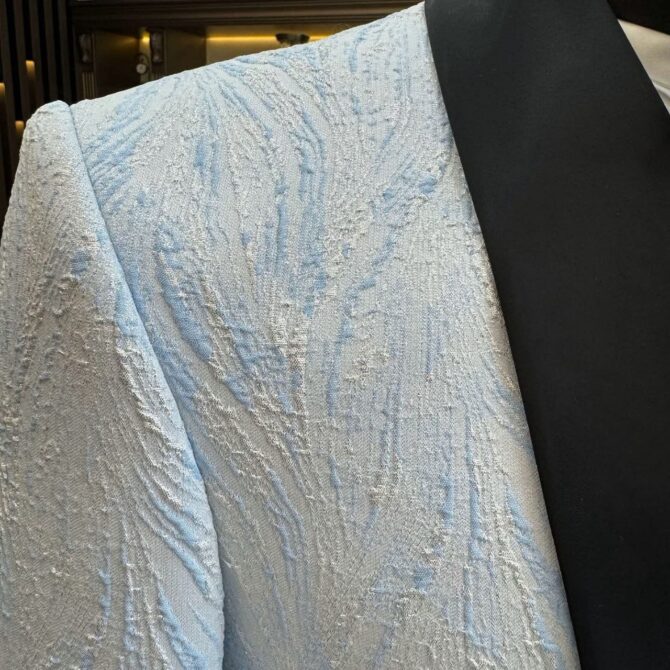 Men’s Premium Formal Tuxedo – White Patterned Blazer with Black Satin Shawl Lapel | Berlinaf