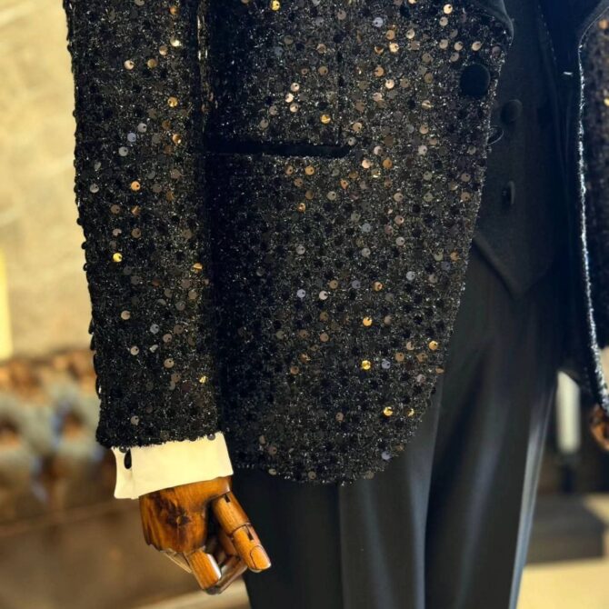 Men’s Luxury Sequin Black Tuxedo – Premium Party & Evening Wear with Satin Shawl Collar | Berlinaf
