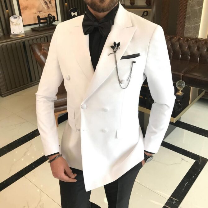 Elegant White Double-Breasted Tuxedo for Men – Premium German Quality | Berlinaf