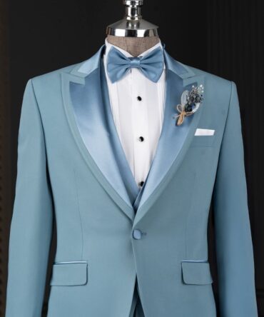 Luxury Sky Blue 3-Piece Tuxedo for Men – Slim Fit Wedding & Formal Suit | Berlinaf