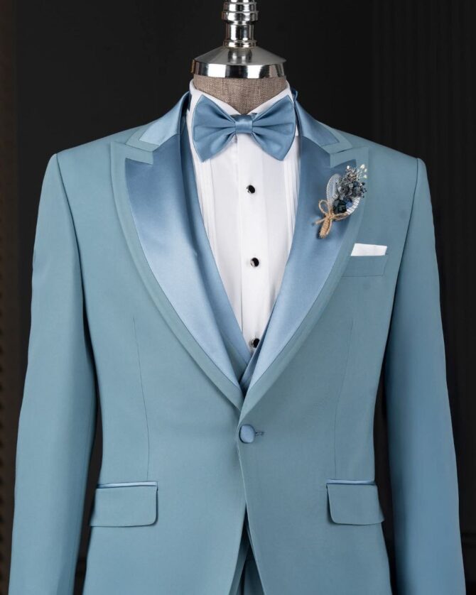 Luxury Sky Blue 3-Piece Tuxedo for Men – Slim Fit Wedding & Formal Suit | Berlinaf