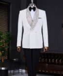 Luxury White Tuxedo with Black Crystal Shawl Lapel – Berlinaf Men’s Formal Suit