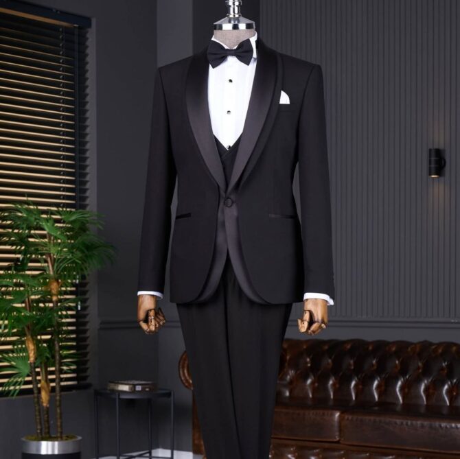 Classic Black Tuxedo with Satin Shawl Lapel – Berlinaf Premium Men’s Formal Suit