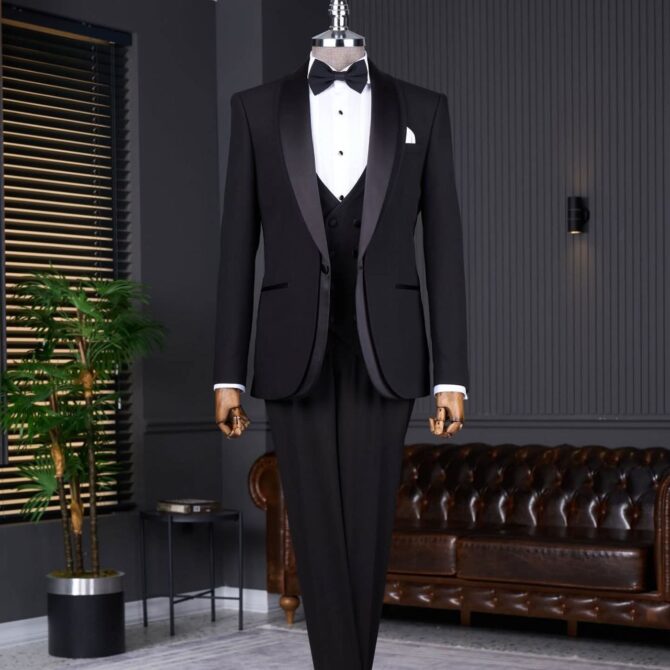 Classic Black Tuxedo with Satin Shawl Lapel – Berlinaf Premium Men’s Formal Suit