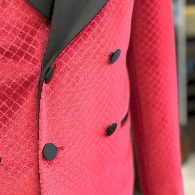 Men’s Red Velvet Tuxedo with Black Satin Shawl Lapel – Luxury Formal Dinner Jacket | Berlinaf