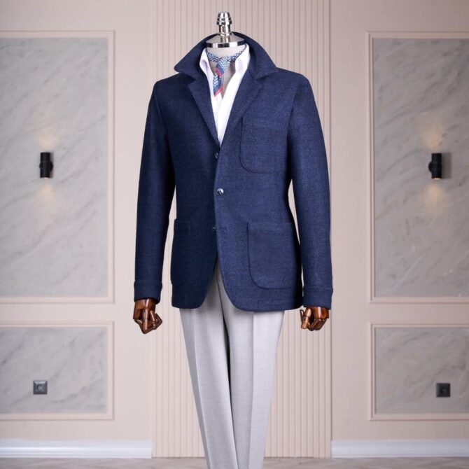 Men’s Soft Navy Wool Blazer with Patch Pockets – Tailored Smart Casual Jacket for Every Season | Berlinaf