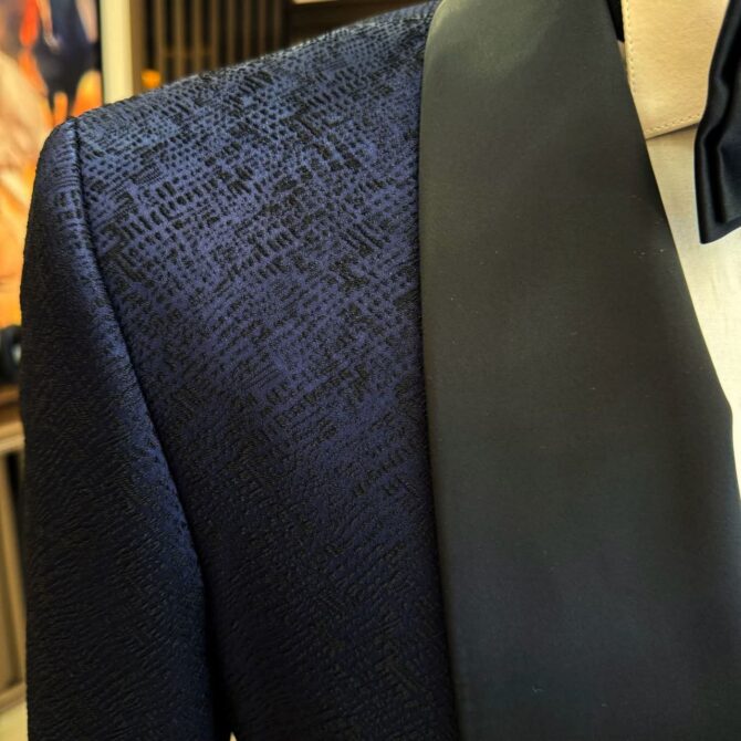 Luxury Men’s Midnight Navy Tuxedo with Black Satin Shawl Lapel – Designer Double-Breasted Formal Suit | Berlinaf
