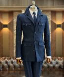 Men’s Dark Navy Safari Suit – Premium Tailored Four-Pocket Formal Suit | Berlinaf