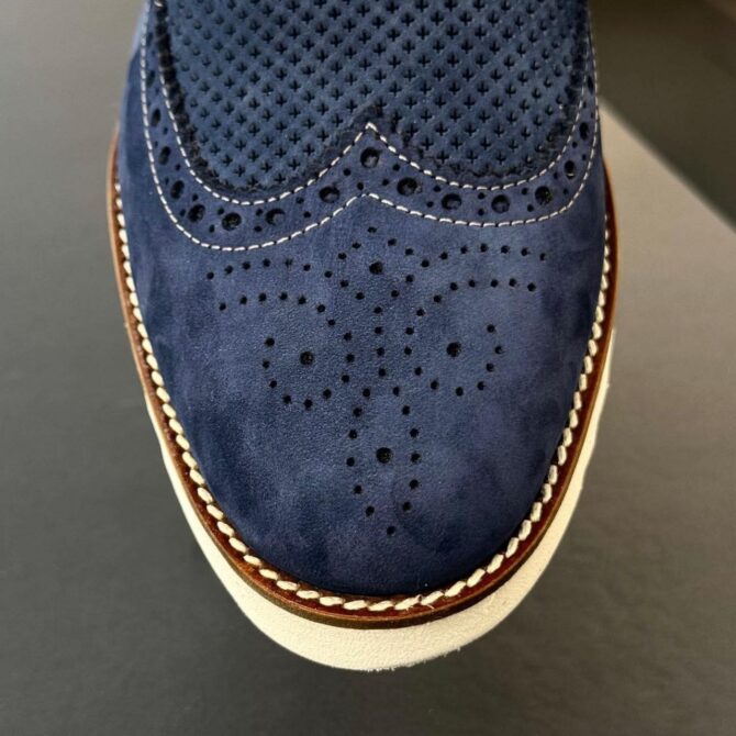 Men’s Blue & Olive Suede Wingtip Derby Shoes with White Sole – Smart Casual Footwear | Berlinaf.com