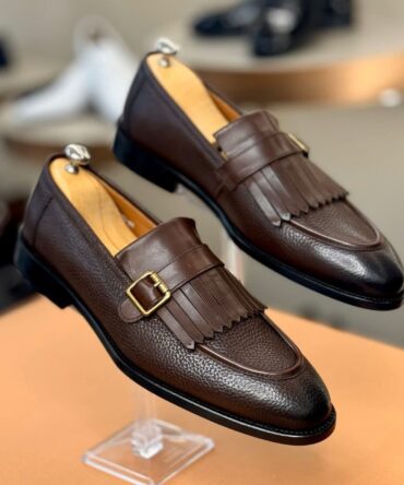 Men’s Brown Leather Kiltie Loafers with Buckle – Timeless Slip-On Dress Shoes for Formal & Smart-Casual Looks | berlinaf.com